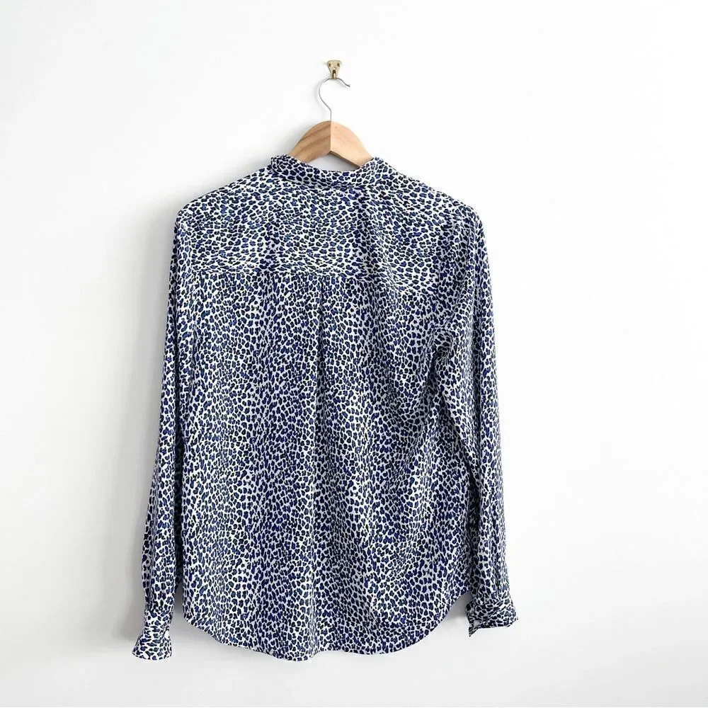 Juicy Couture Blouse Blue Black Leopard Women's M Button Up Long Sleeve Top - Picture 2 of 9
